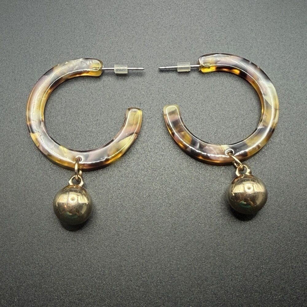 Tortoiseshell Acrylic Hoop Earrings Gold Ball Charm Dangle Drop Stud Retro Gift